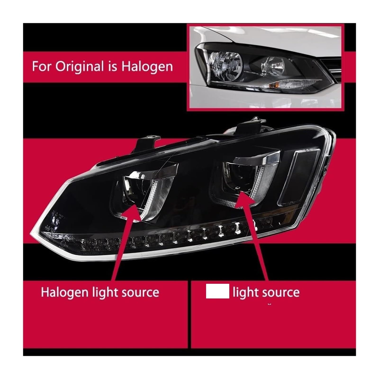 Dynamiczny kierunkowskaz do VW Polo GTI Typ 2011-2018 przednia soczewka dynamicznego kierunkowskazu (światła mijania LED)