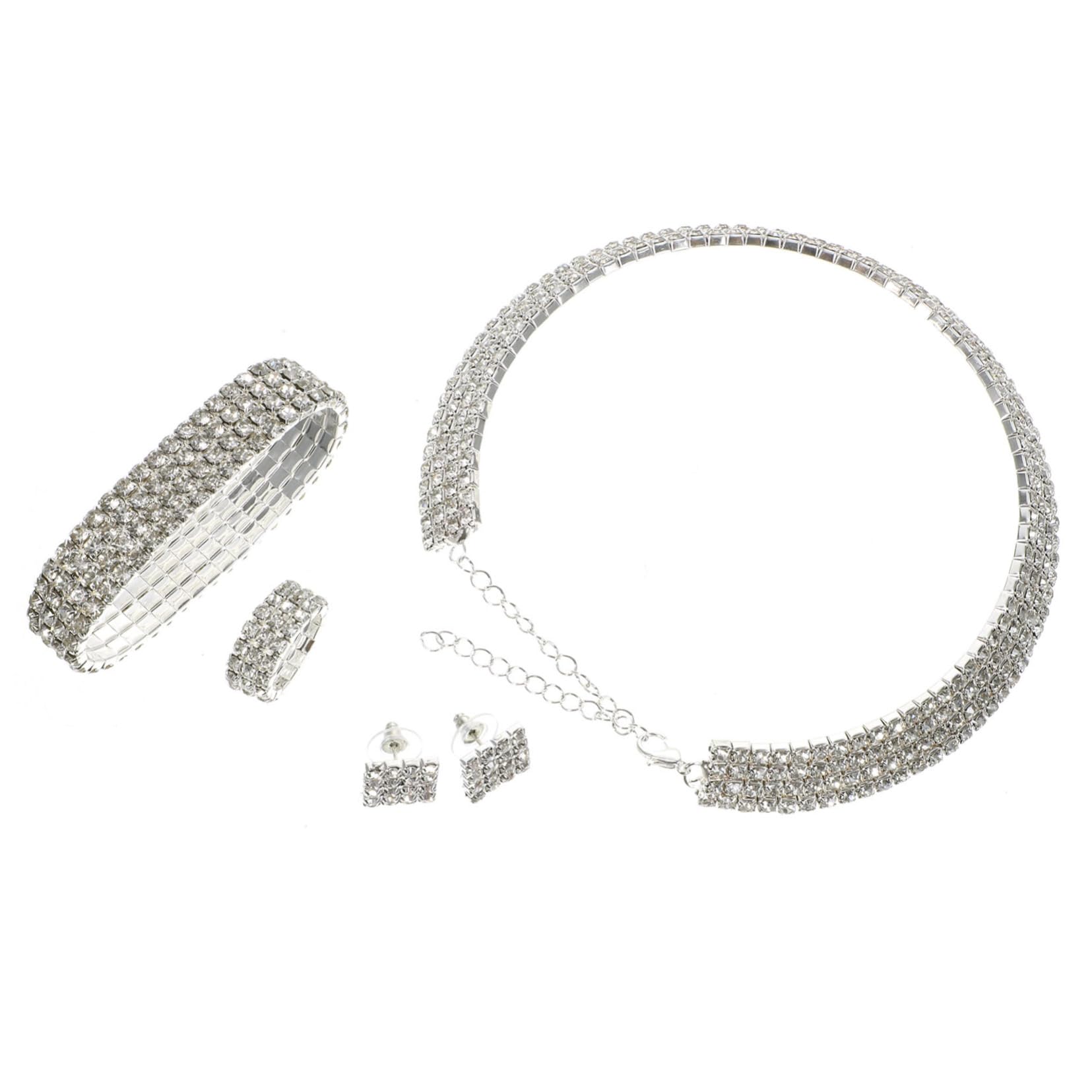 CALLARON Gargantilla De Aleación Para Mujer Traje De Plata Para Mujer Pendientes De Novia Pulsera