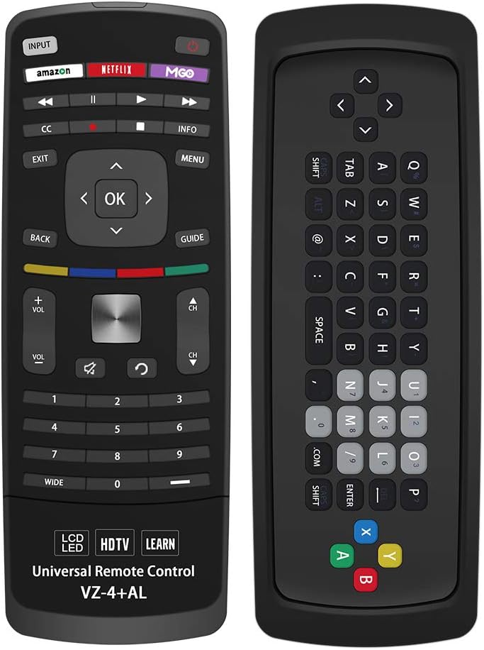 Alkia Universal TV Remote with Keyboard VZ-4 for Almost All Vizio LED LCD Smart E Series TV Smart Internet Apps with Amazon, Netflix & M-GO Keys, Sub XRT112 XRT100 VR1 2 10 15 etc