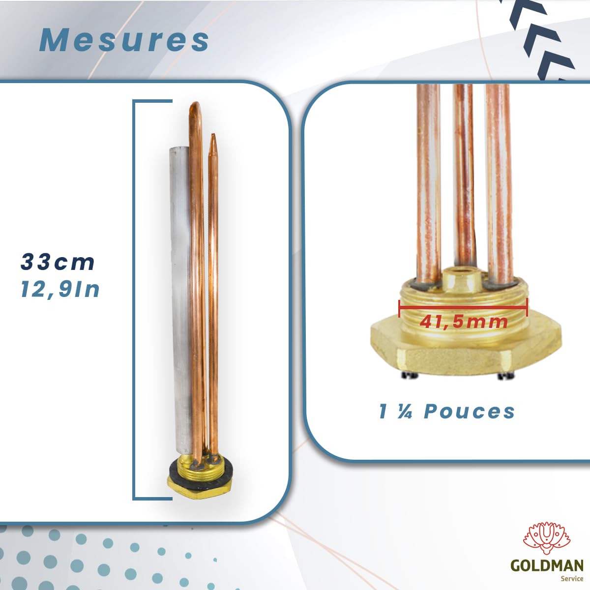 GOLDMAN SERVICE Kit Résistance Thermo Électrique Monobloc Fileté de 1¼ Pouces - Anode Magnésium - Joint. Pièce de rechange pour Chauffe-eau, Accumulateur Solaire, Chaudière (1500W)
