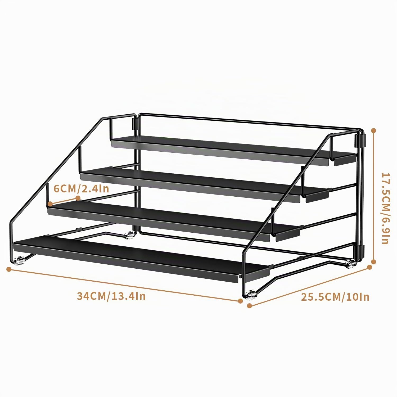 Rangement Epices Cuisine, Organisateur de Placard 4 Niveaux, Étagère à Étpices de Extensible pour Placard, plan de travail, Cuisine, Porte-Épices en Métal, Noir Lot de 2