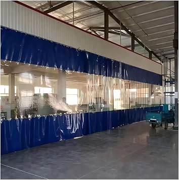 Zfmnoyev Industrial Wash Bay Curtains with Metal Eyelets & Hook, Outdoor Vinyl Curtain for Patio, Heavy-Duty Transparent Sliding Divider Curtains, Used in Porches, Car WashesBlue,2.8x4m/9.2x13.1ft