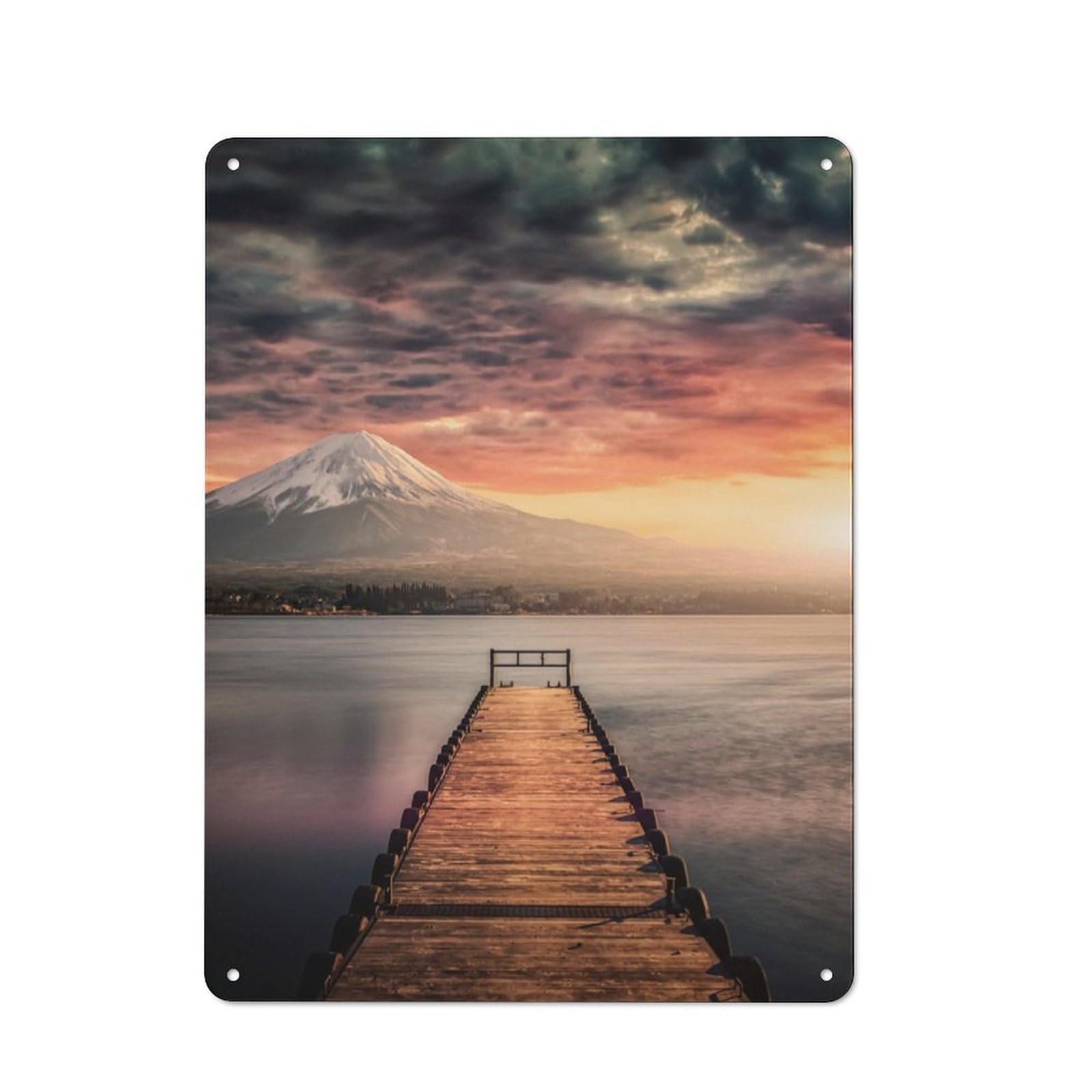 Junmoney Mont Fuji Sunset Rustic Metal Wall Decor 40X30cm, Garden Room Metal Sign For Patio Bar, Workshop, Shed Or Kitchen