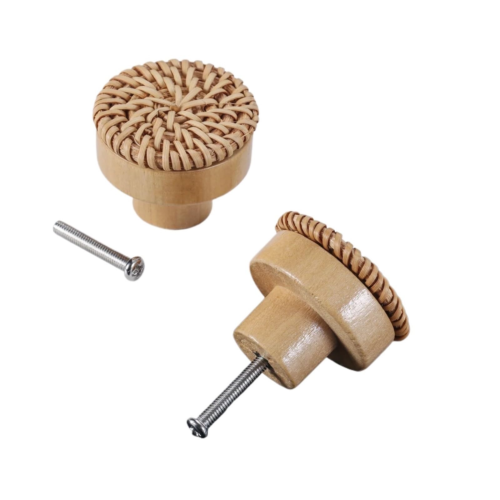 KLdcfhDR 2pcs Handmade Rattan Wood Cabinet Drawer Knobs with Screws(40mm Coffee)