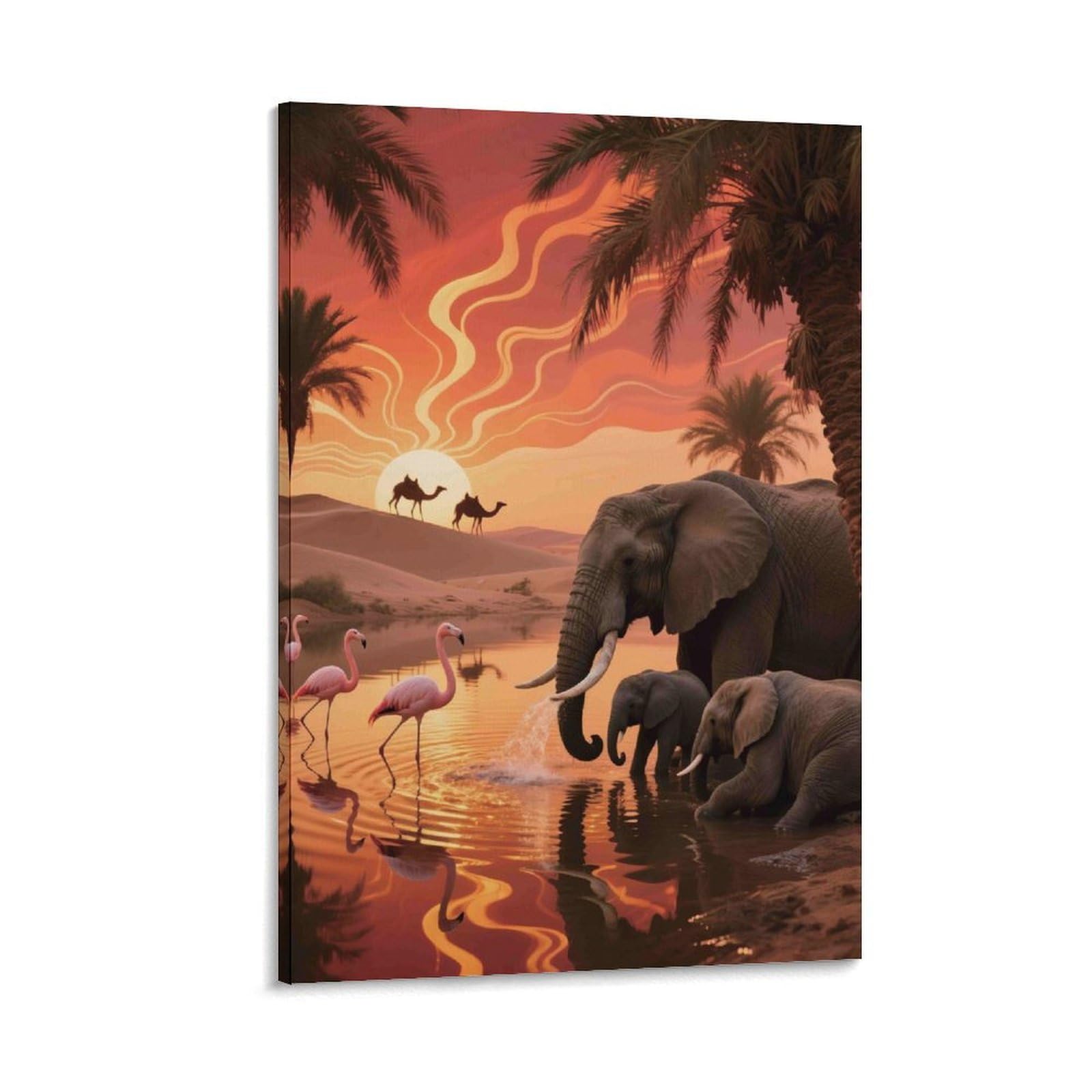 DHBANEIOK Desert Sunset Wildlife Poster Artwork Canvas Prints Picture Modern Wall Art Picture Wall Hanging for Office Gym Living Room Decor 24x36inch(60x90cm)
