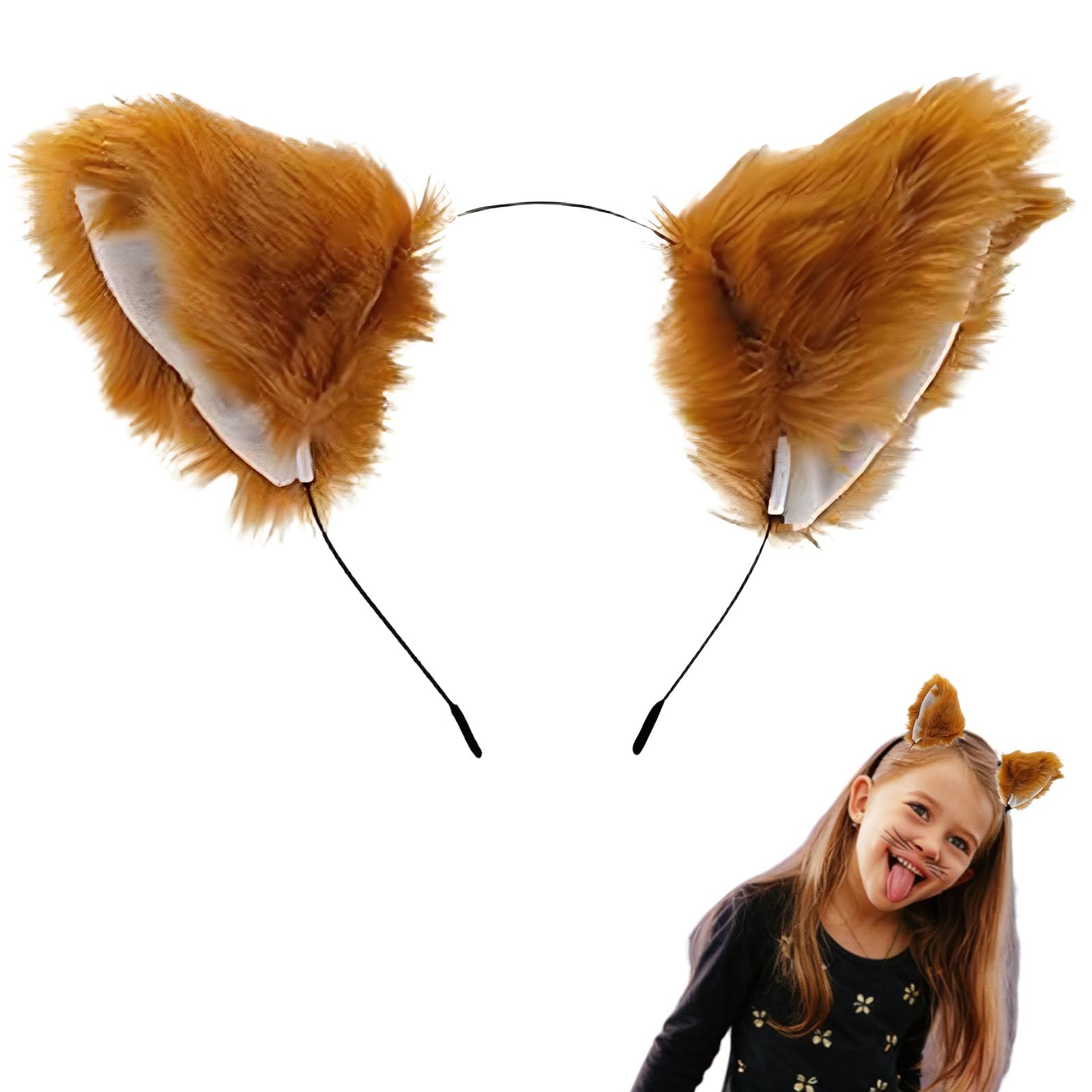 AYZDJ Orange Fox Ears Headband, Animal Ears Hair Accessory for Fox Costume & Themed Parties