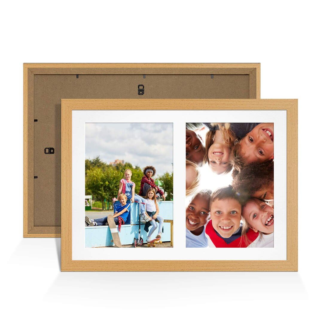 Procut Global 20X14 Country Pine Photo Frames For Multiple Pictures with White Mount-Modern Collage Frame with 2 Apertures (2x) A4-Engineered Wood with Shatterproof Perspex โ image 1