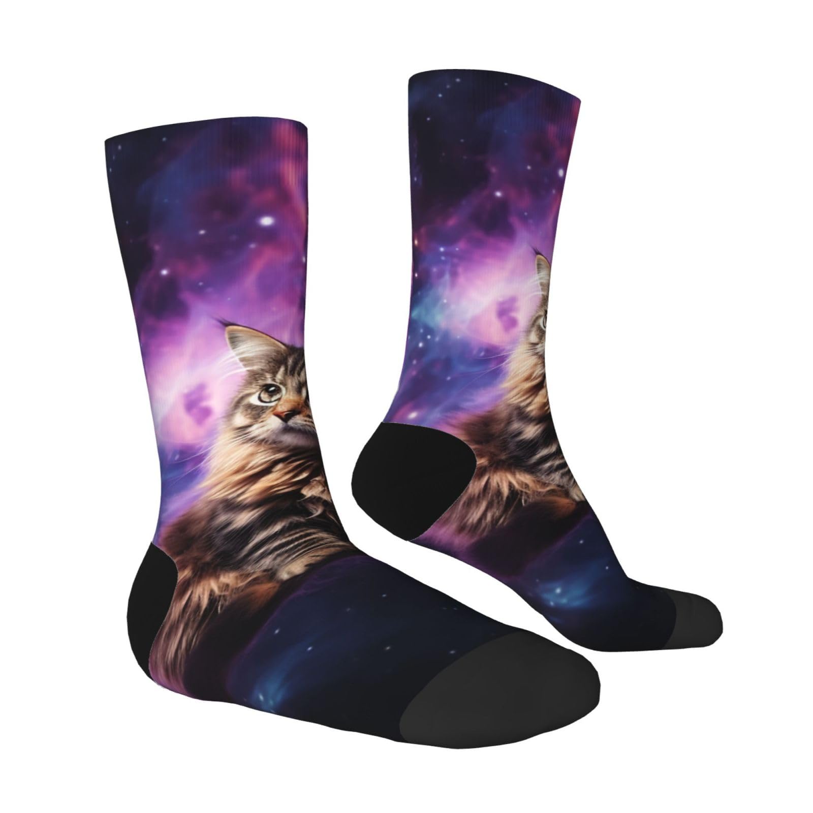 LZQPOEAS Cat sitting inside nebula Athletic Socks Unisex Cushioned Crew Socks Hiking Running Calf Sock Soft Above Ankle Sock