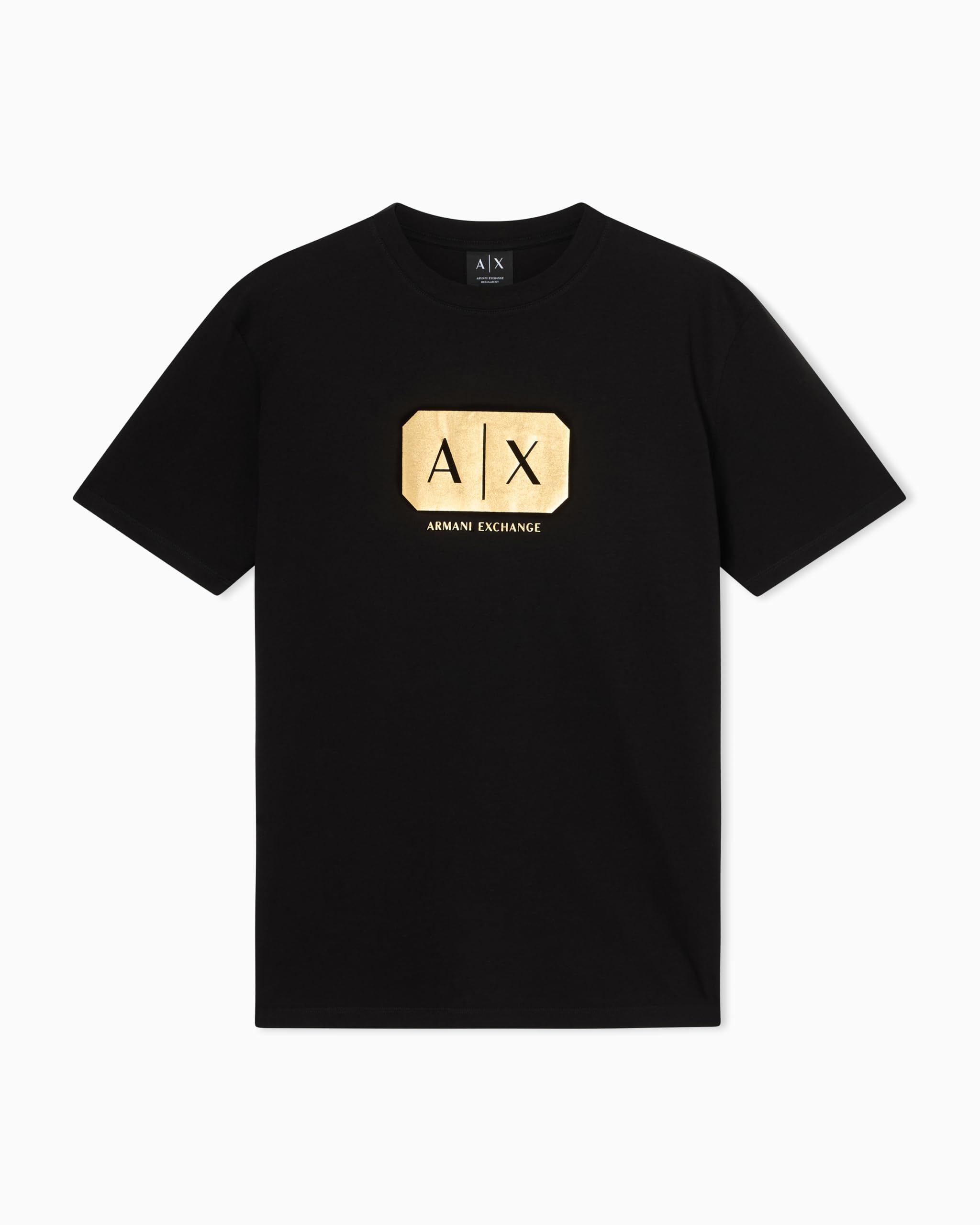 Armani Exchange Camiseta para hombre con logotipo negro y dorado