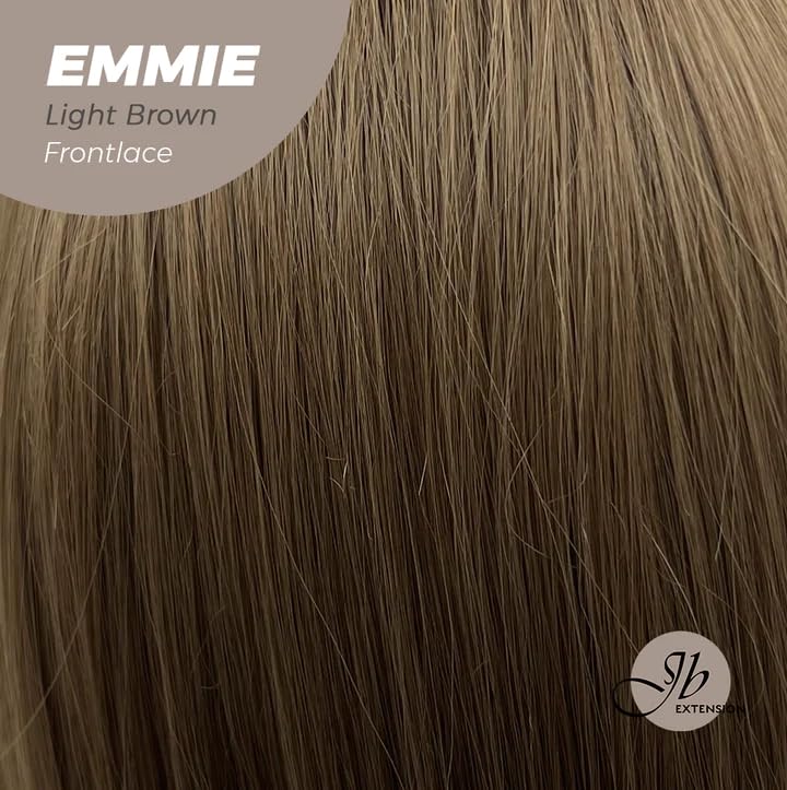 Miniatura 6 de EMMIE - Peluca de encaje frontal precortada con flequillo lateral, pelucas rizadas de color marrón claro para mujer, pelucas sintéticas naturales