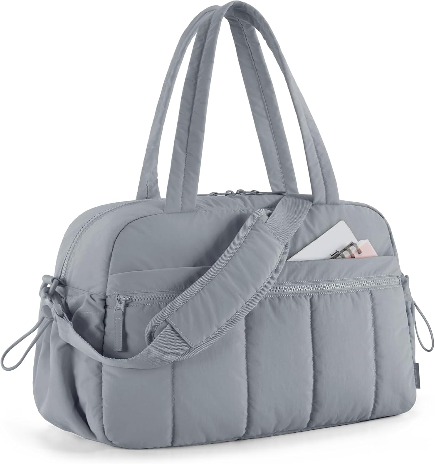 BAGSMART Women’s Gym Bag with Wet Pocket, Ultra Lightweight Travel Duffle with Trolley Sleeve, Carry-On Weekend Bag, Water-Resistant, Grey