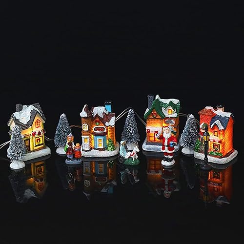 Miniatura 9 de Dan&Dre Juego de aldea de Navidad 10 figuras de pueblo de escena de Navidad iluminadas con luces LED, casas en miniatura, ciudad de Navidad, casas