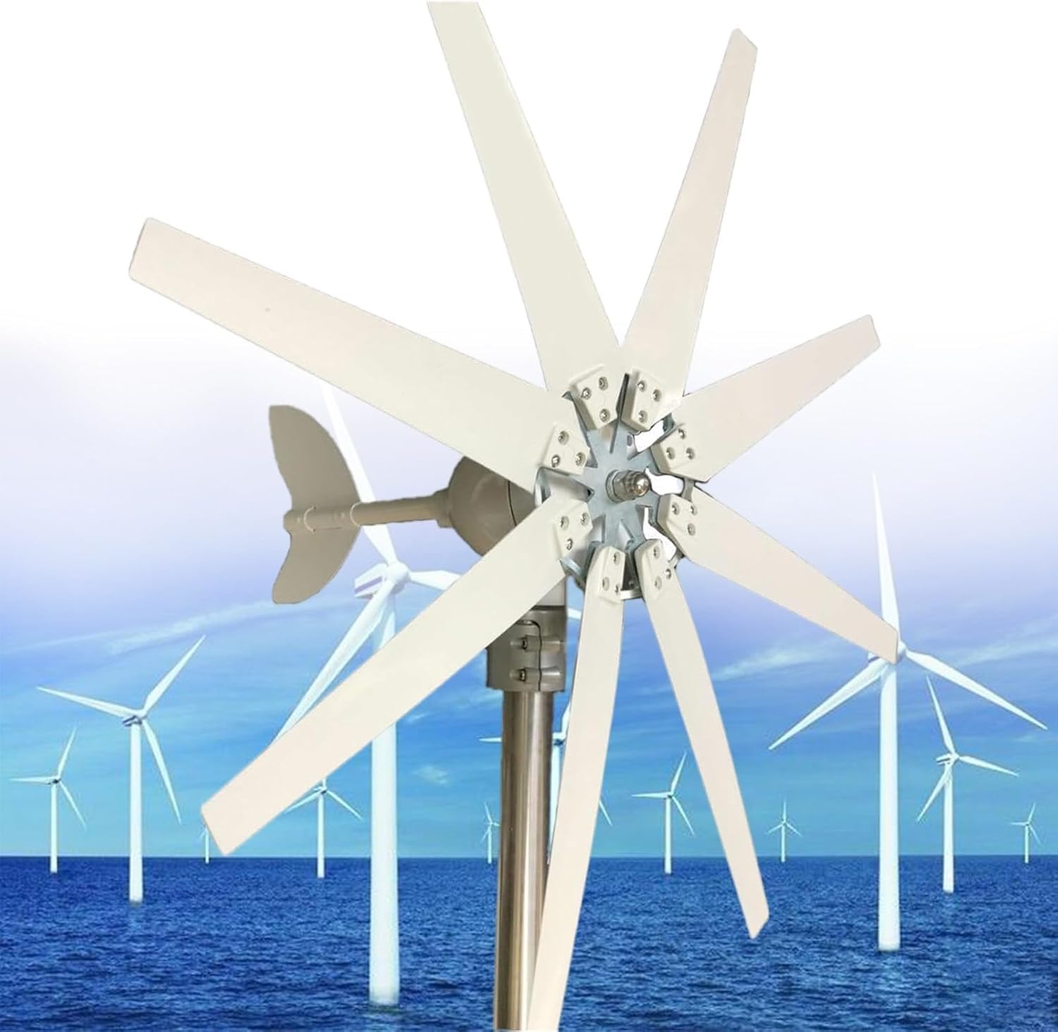 Generador de turbina eólica,Aerogenerador Horizontal Kit 20000W 12V 24V 48V 110V 220V con 8 aspas, pequeña turbina eólica for uso doméstico, RV, yate, bajo ruido,Generador de energía eólica(220V)