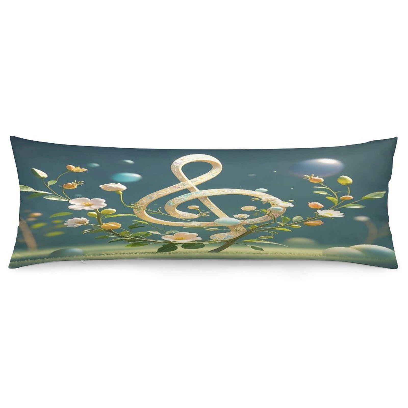 Musical Note Floral Pillowcase Long Body Pillow Cover Soft Decorative Body Pillow Case Breathable Large Pillowcase Cute Cozy Pillow Protector for Bed Sofa Couch Room 18.9 X 53 Inch