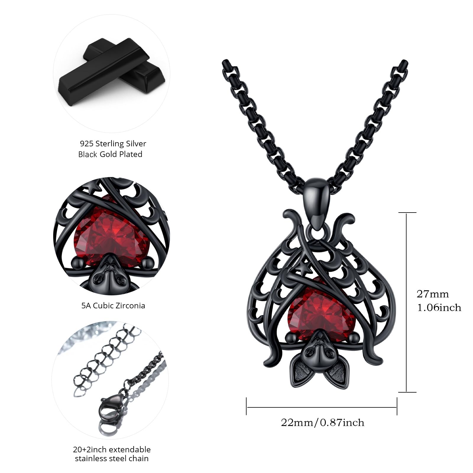 Collana con pipistrello in argento sterling 925, collana gotica, pipistrello da donna, gioielli di Halloween, regali per donne