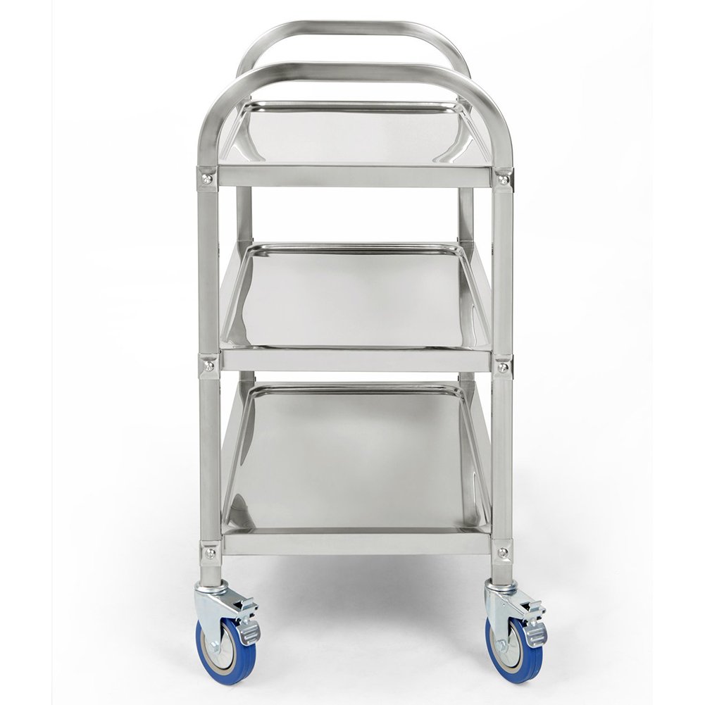 LANTUS Catering Carrello Portavivande Carrello di Servizio Carrello Cucina (Acciaio Inox, 3 Ripiani, 150 kg Portata Massima, 4 Ruote, Spessore Vassoio-Carrello da Pranzo in Acciaio Inossidabile