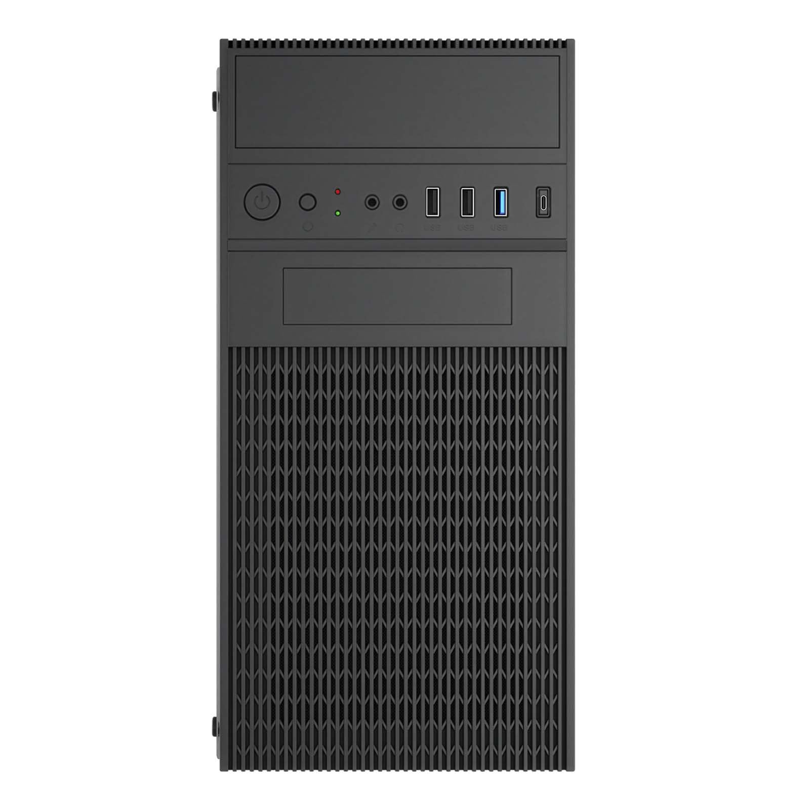 Akyga AK19BK Micro Tower - Case per PC compatto con USB-C, USB 3.0 e audio HD, supporta Micro ATX, Mini ITX, Flex ATX, per uso in ufficio e a casa, senza alimentatore, nero
