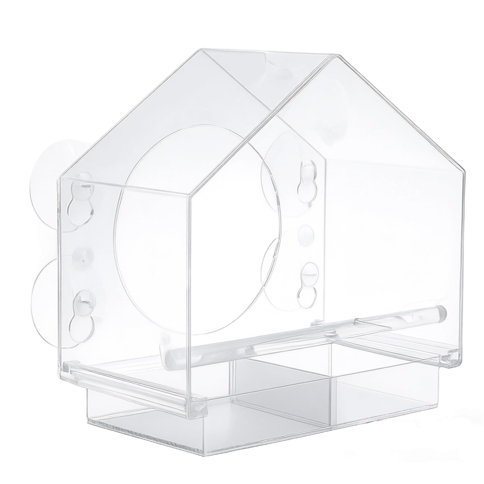 Comedero para pájaros de ventana, acrílico transparente con ventosas sin perforación, bandeja de montaje en pared para exteriores, 7.9 x 5.1 x 7.5 pulgadas, 20 x 13 x 19 cm