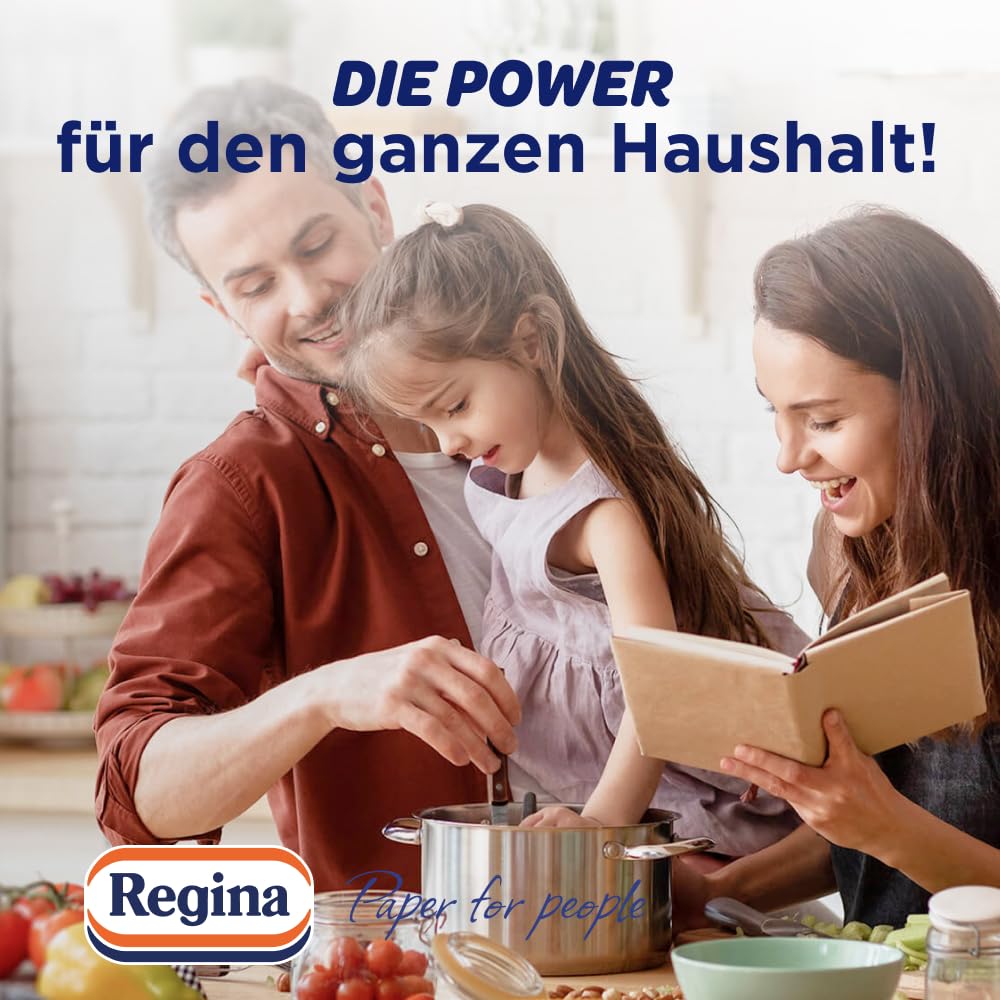 Regina Power, 24 Küchenrollen Küchentücher, 2-lagig | 43 Blatt pro Rolle, Ultrastarke Papiertücher für den ganzen Haushalt, Verpackung aus recycelbarem Papier, FSC Papier