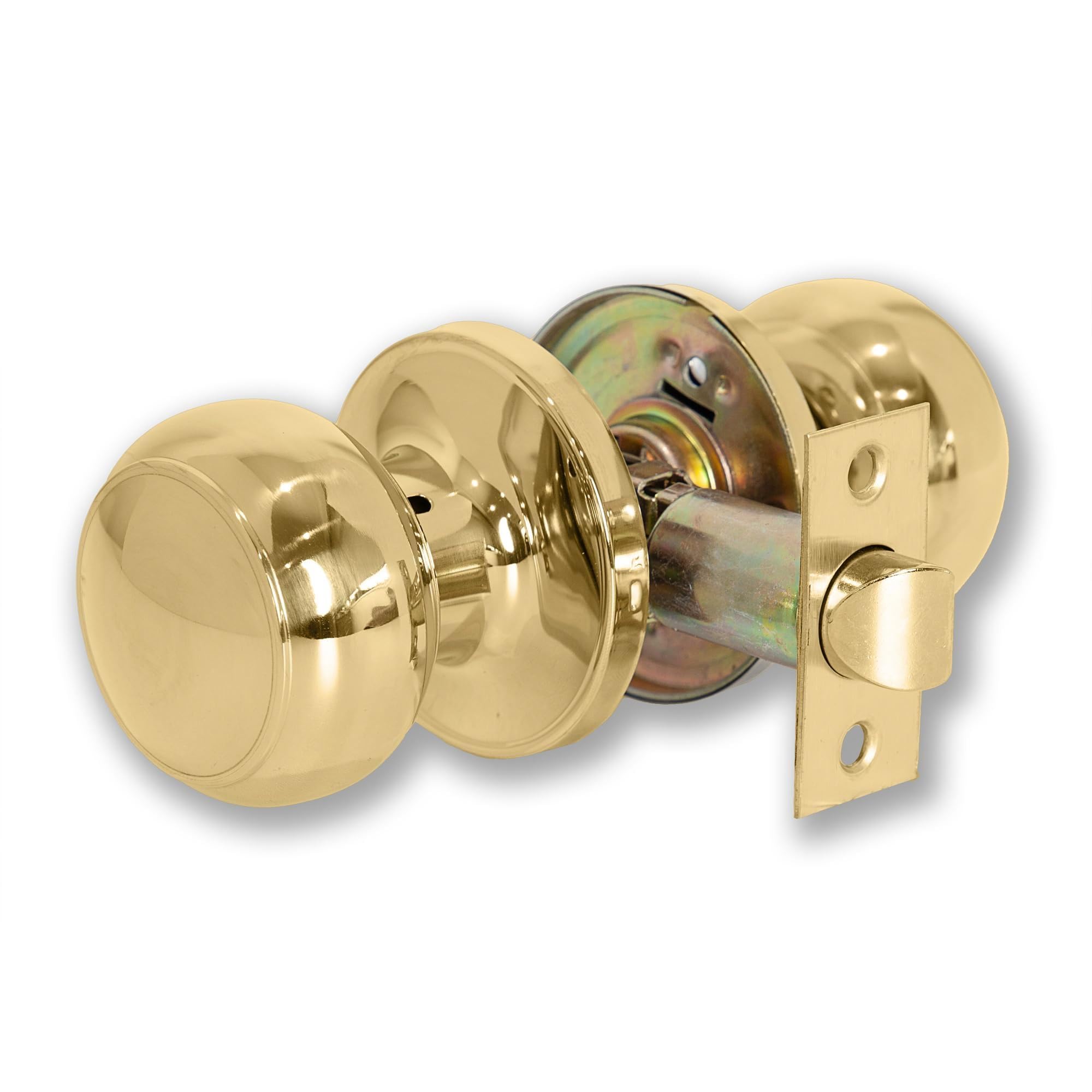 Xfort Polished Brass Bello Passage Knob Set Door Knob For Internal Wooden Doors, Complete Set With Tubular Latch