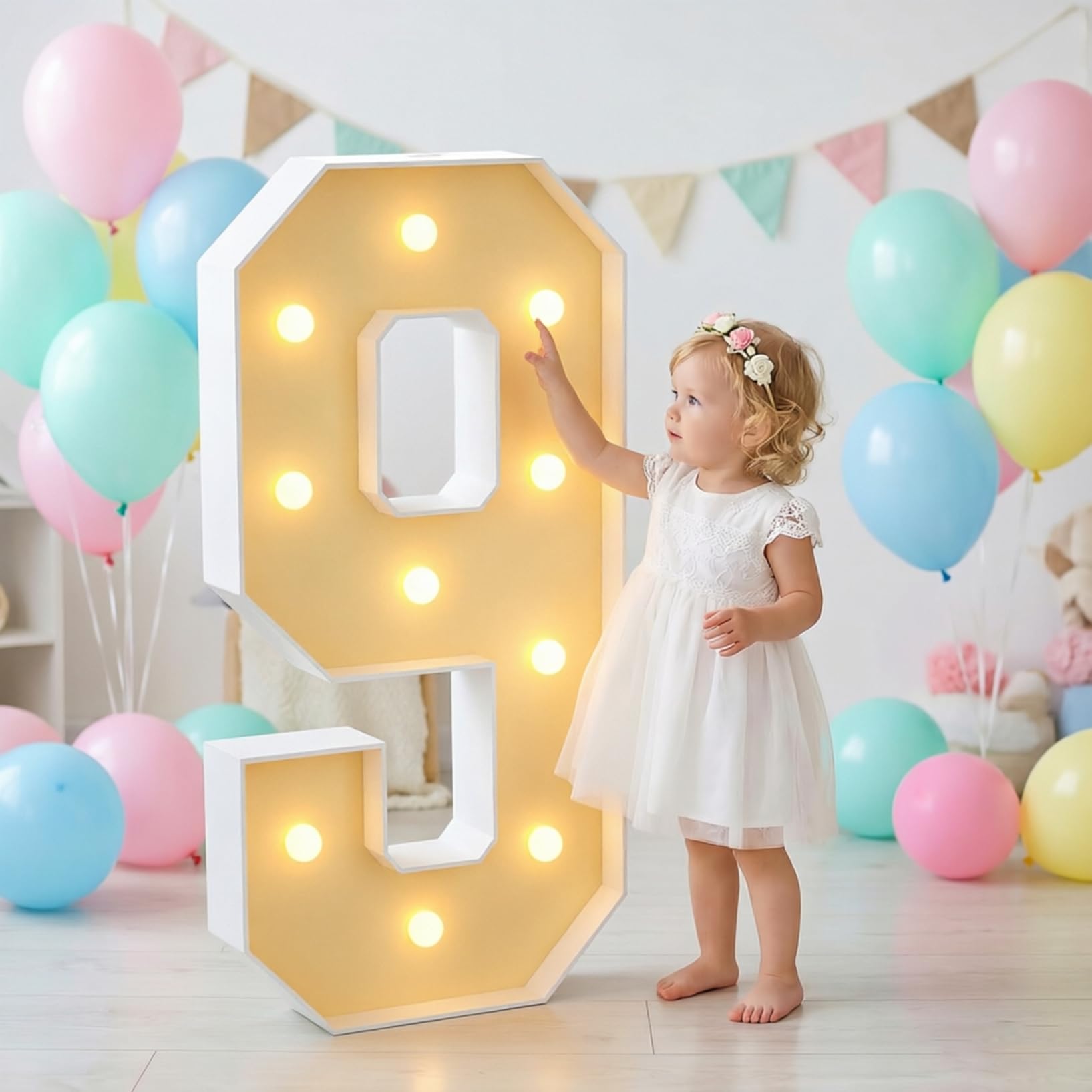Large Marquee Light Up Number 9 Party Decor, LED Foam Board Mosaic Frame Light Sign Birthday Wedding Backdrop Graduation, 100cm-3.3ft
