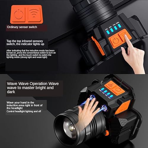 Miniatura 2 de Lámpara LED recargable con sensor de movimiento, linterna frontal súper brillante de alto lúmenes, faros delanteros de larga duración con salida USB