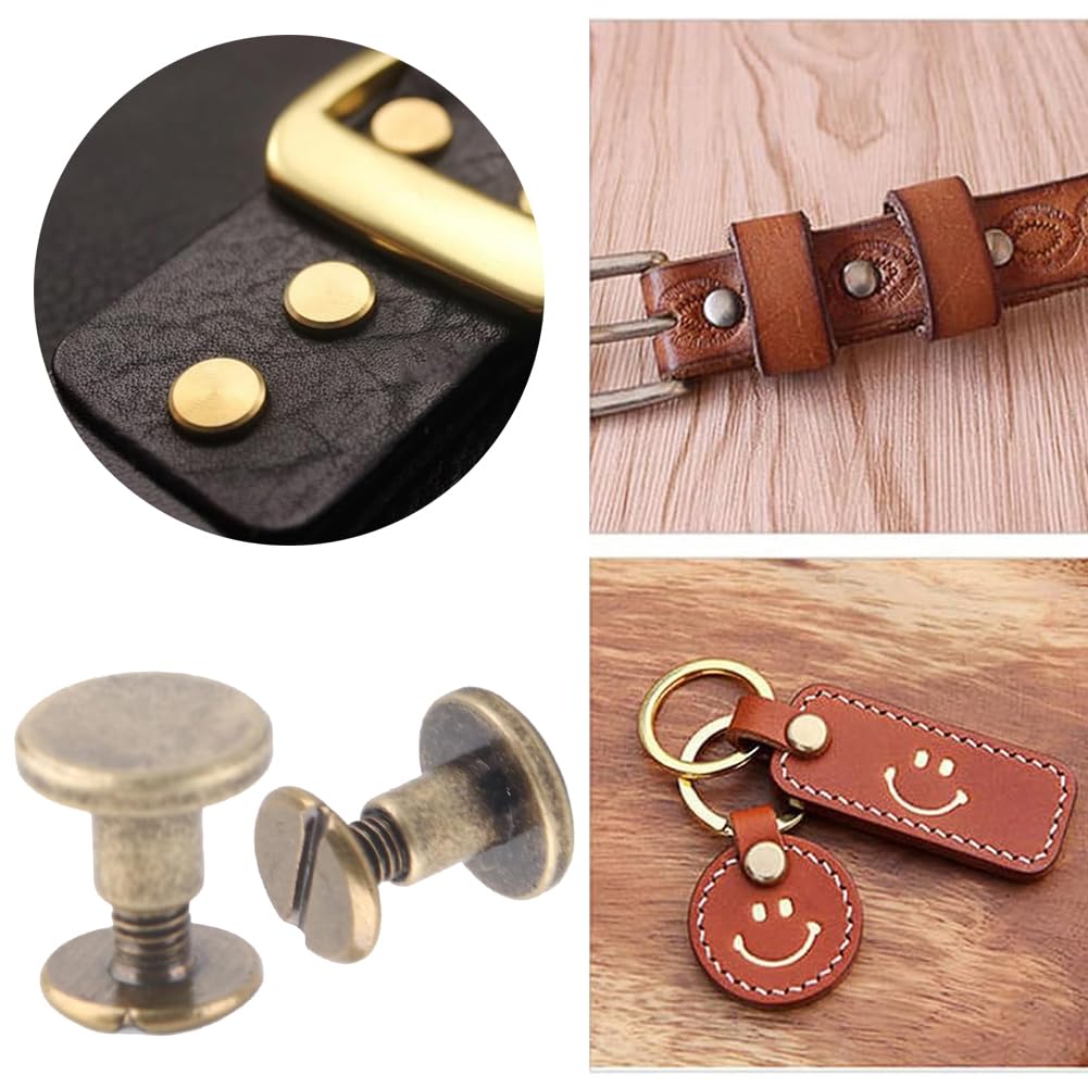 10 Set Rivetti In Ottone Per Lavorazione Pelle - Viti Filettate Per Borse, Cinture, Accessori - Foto 10