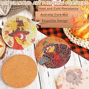 UPINS 8Pcs Fall Thanksgiving Diamond Art Painting Art Coasters with Holder Diamond Turkey Art Kits for Adults Kids Beginners Diamond Craft Supplies UPINS 8Pcs Fall Thanksgiving Diamond Art Painting Art Coasters with Holder Diamond Turkey Art Kits for Adults Kids Beginners Diamond Craft Supplies