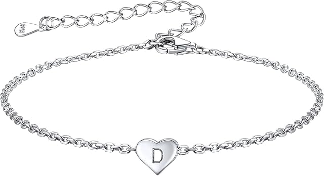 FOCALOOK Womens Silver Bracelets 925 Sterling Silver Initials Heart Bracelet Letter A-Z Alphabet Hand Jewellery Adjustable Chains 6.3+2"- With Gift Box