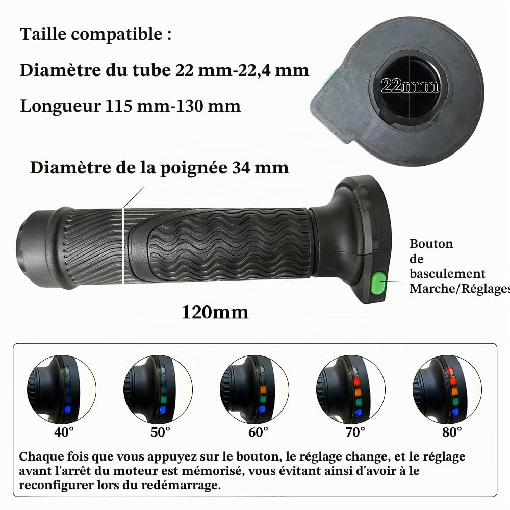 Poignées chauffantes pour moto, 45 W, haute performance, étanche, longueur réglable, 115 à 130 mm, universel, pour guidon de 22 mm