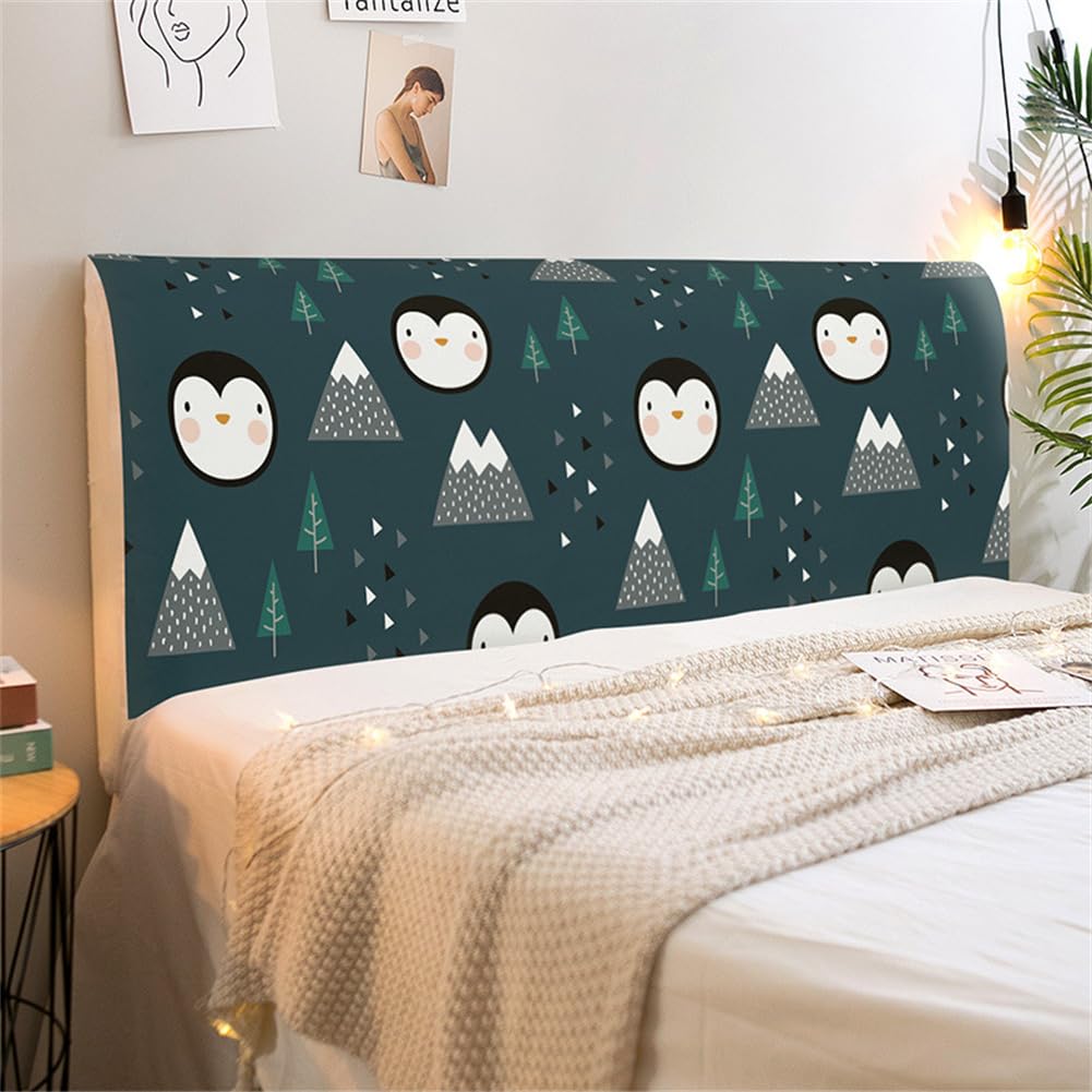 Hearda Funda para Cabecero de Cama, Suave Cómodo Elástica Cabecera, Todo Incluido Prueba de Polvo Cabecero, Protector de Cabecero Cama para Decoración Dormitorio (150cm,pingüino Redondo)