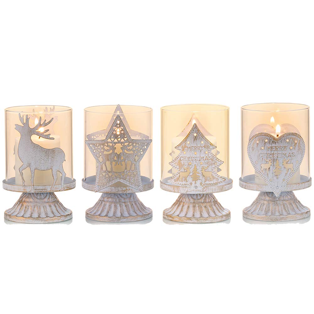 Sziqiqi Vintage Antique Metal Pillar Candle Holders Set of 4