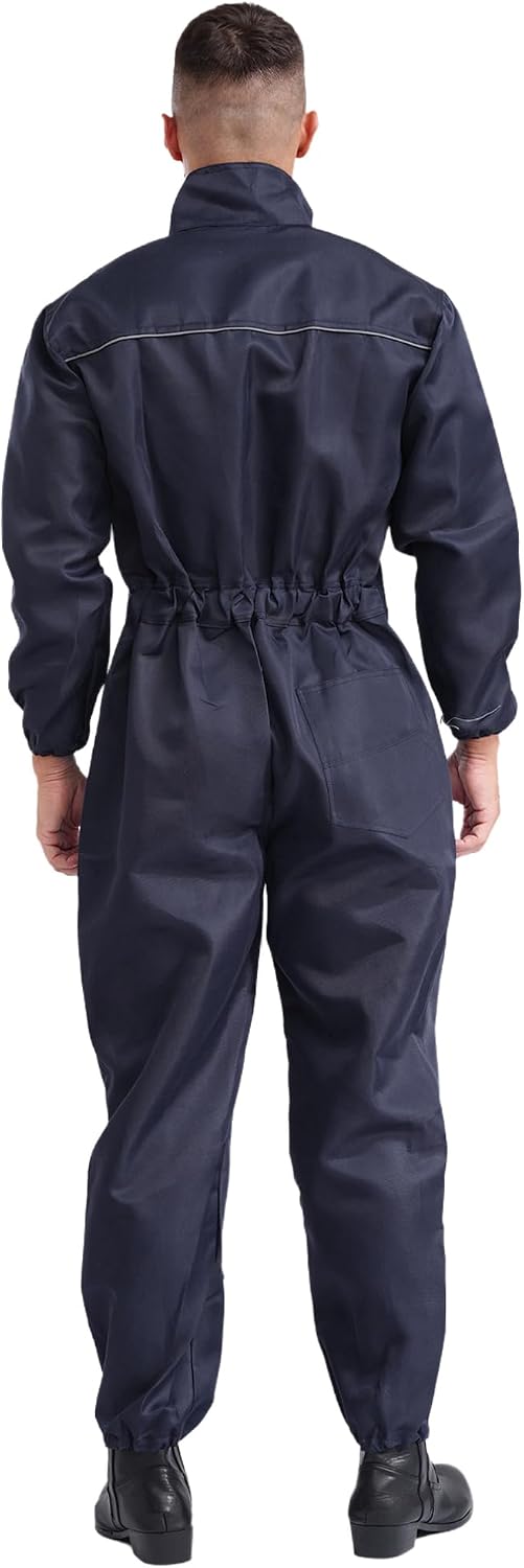 ranrann Men's Long Sleeve Coverall Action Back Coverall with Zipper Pockets Mechanic Uniform Jumpsuit