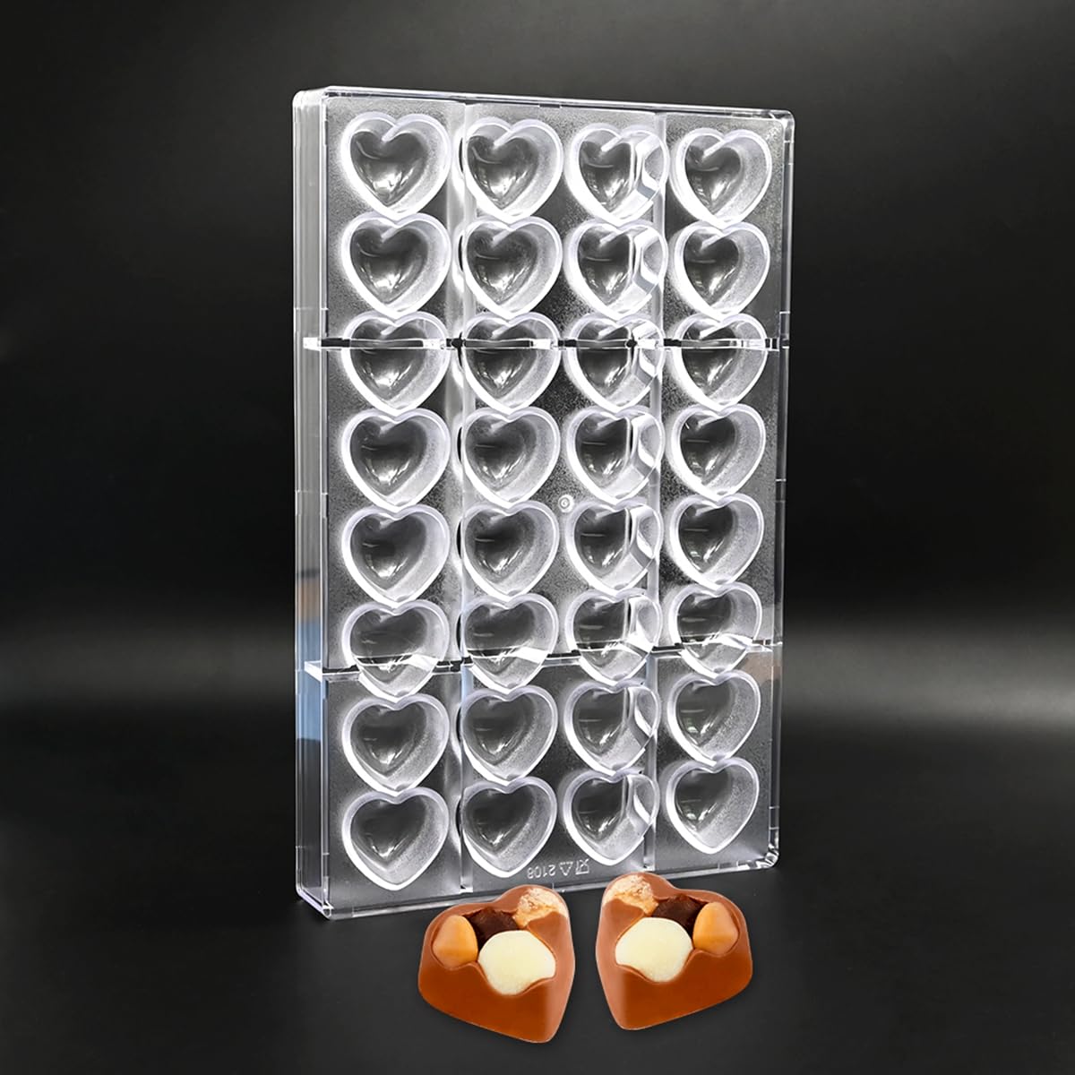 TUKE Stampo per cioccolatini in policarbonato a 32 cavità, per praline, tartufi, trasparente, flessibile, riutilizzabile, per dolci, dolcetti fai da te a forma di cuore (B_ cuore)