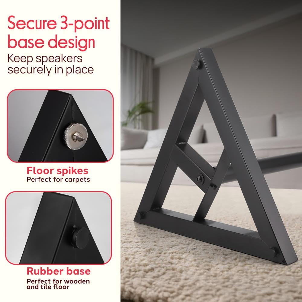 Pyle Supporto per altoparlanti, regolabile in altezza 66-132 cm, supporto universale per altoparlanti, base triangolare stabile, picchetti da pavimento, supporto per monitor da studio, portata 40 kg