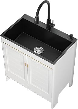 Garden Sink, Outdoor Sink with Cabinet, Stainless Steel Kitchen Sink Commercial Single Bowl Sink, Kitchen Sink Cabinet, Simple Sink, Utility Sink, Washing Basin, Hand Wash Sink, With Cabinet, Pull-Out Faucet, Restaurant Outdoor Kitchen Bathroom Color Pull-Out Faucet, Size 28.3 x 17.7 inches 72 x 45 cm