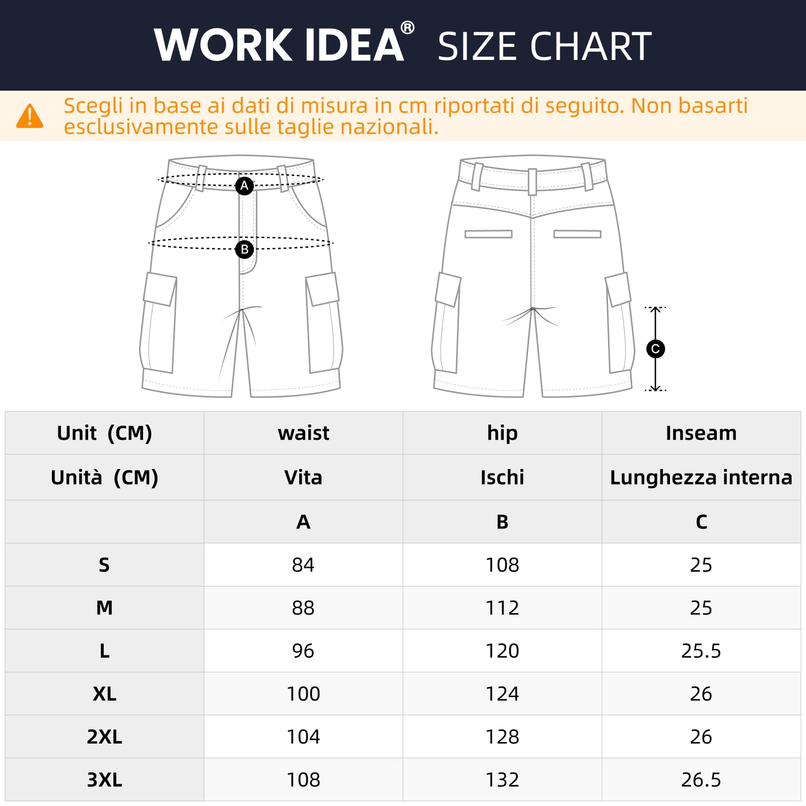 WORK IDEA Pantaloncini da Lavoro da Uomo Builder - Pantaloncini da Combattimento Estivi per impieghi gravosi - Pantaloncini tascabili Staccabili con Tasche Multiple