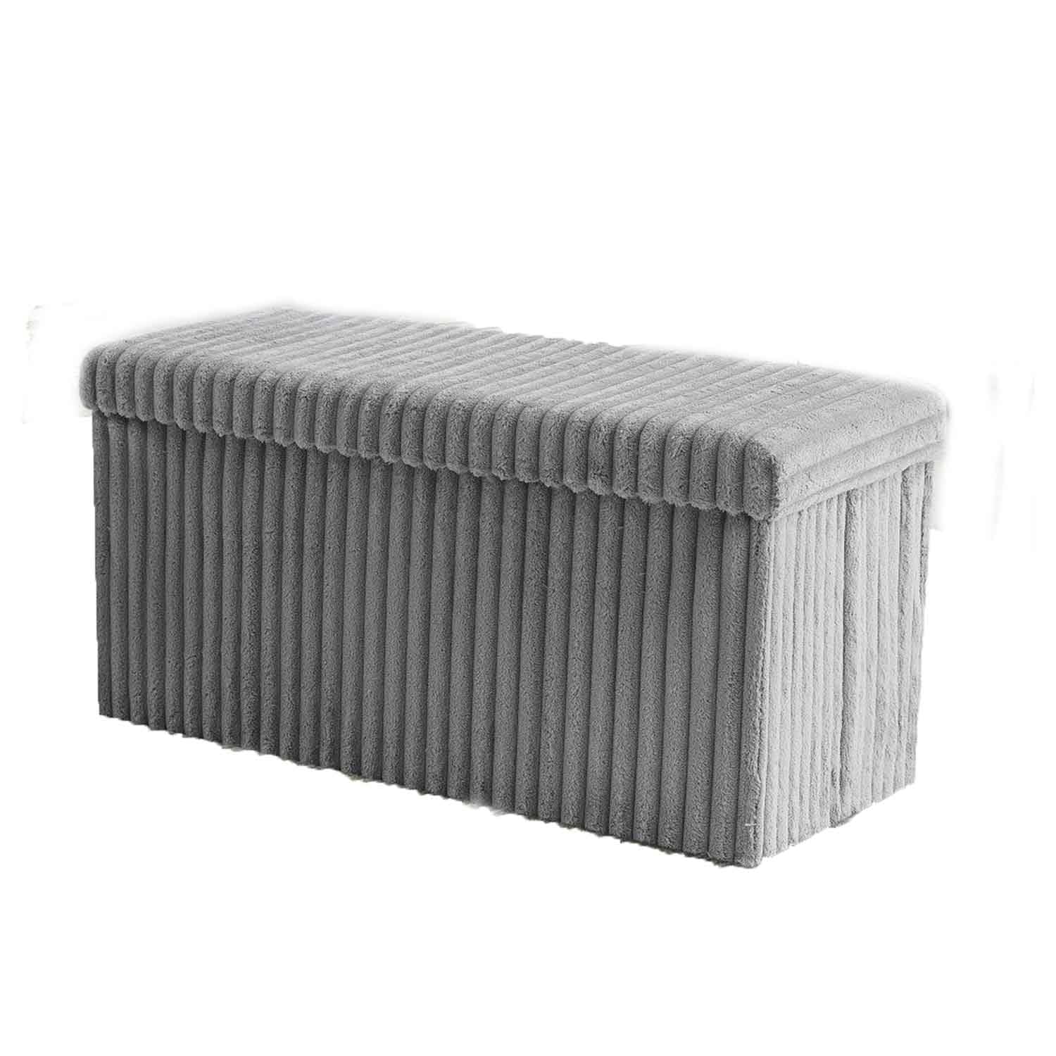 Large Ottoman Storage Box with Lid | Folding Footstool Bench Seat | Rectangular Storage Chest for Bedroom, Living Room & Hallway | Blanket, Toys & Clothes Organizer (Grey, Large Box-76x35x35 cm)