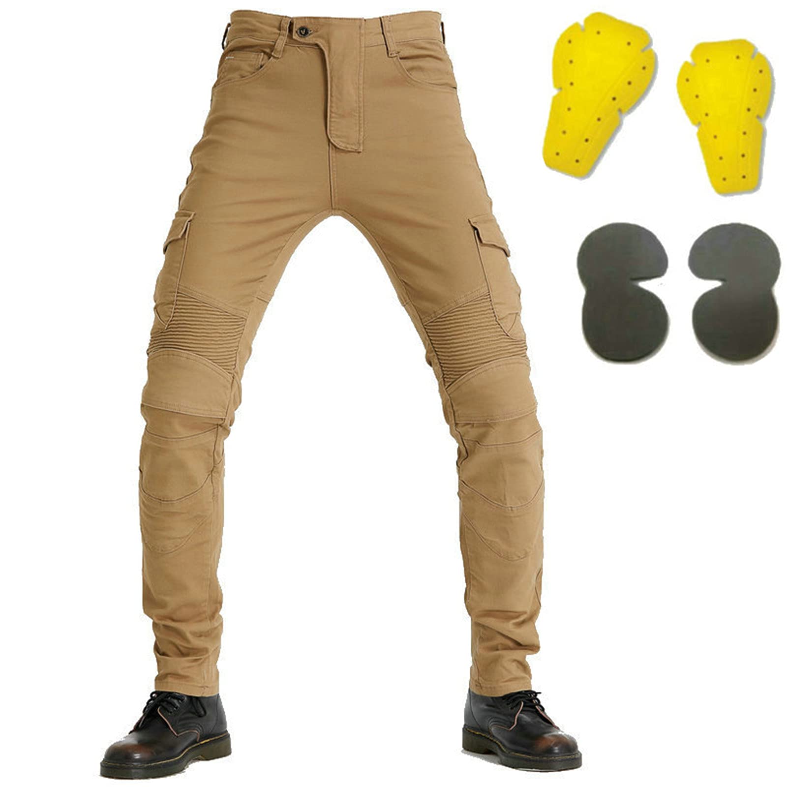 Pantaloni da Moto da Uomo,Moto Biker Jeans Pantaloni Protezione Armature Motorcycle Pants da Ciclismo,Impermeabili Cargo Pantaloni da Corsa (Cachi,2XL)