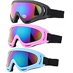 Yidomto Ski Goggles, 3 Pack Anti-Scratch Snow Goggles for Men, Women, Boys, Girls, Kids, Toddlers & Youth, UV 400 Protection for Skiing & Snowboard (Black/Pink/Blue)