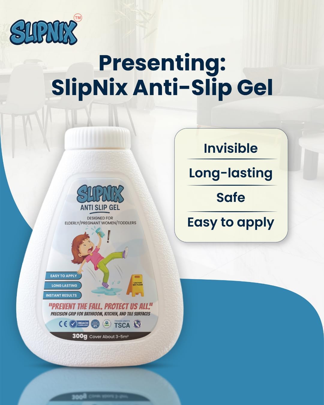 300g Anti Slip Gel – Clear Non-Slip Coating for Bathroom, Kitchen & Pool Floors – Slip Prevention & Fall Protection – Easy Application, Transparent & Durable