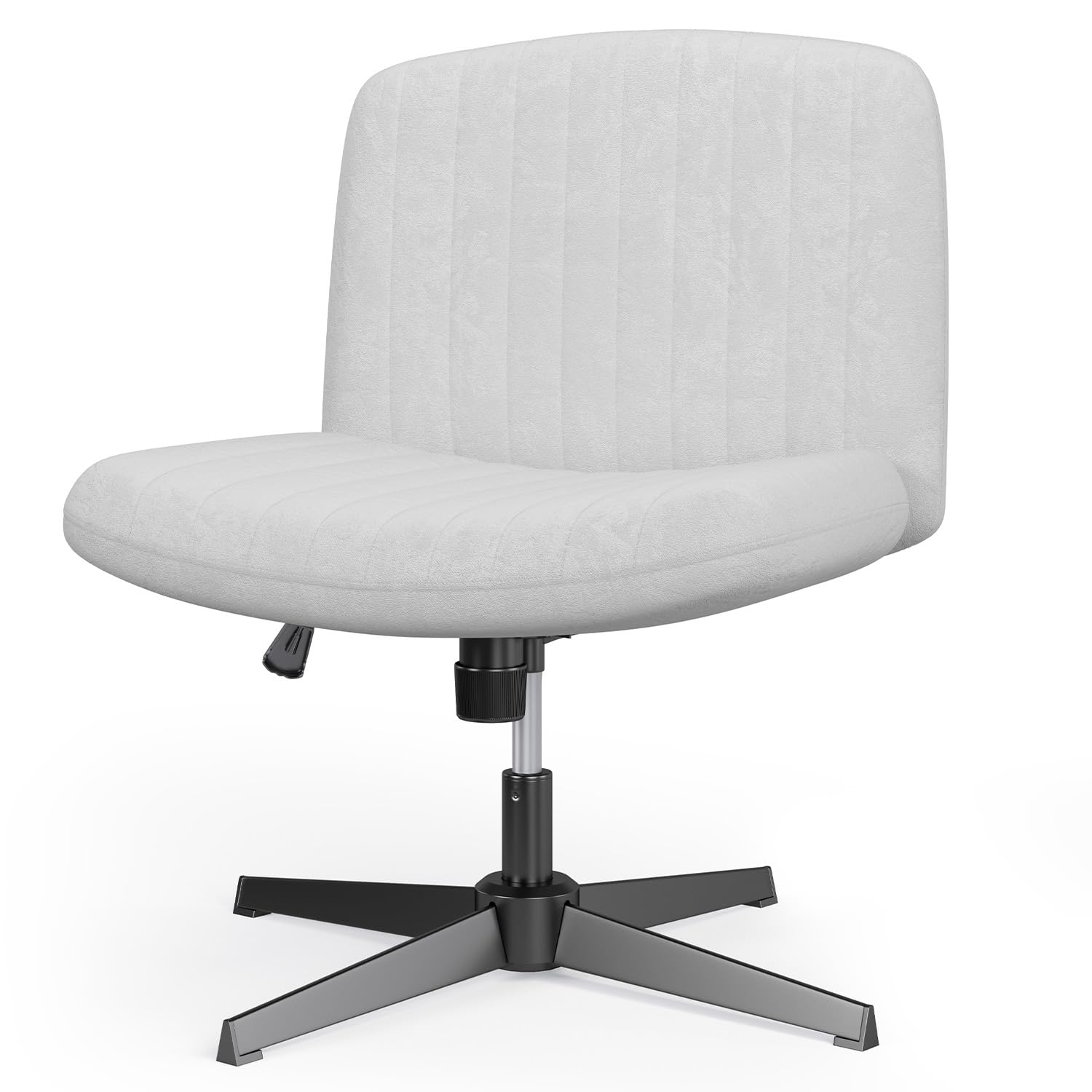 Silla de oficina ergonómica con patas cruzadas, sin brazos, silla sin ruedas, franela ancha y suave, giro de 360° y altura ajustable, diseño moderno para el hogar (gris)