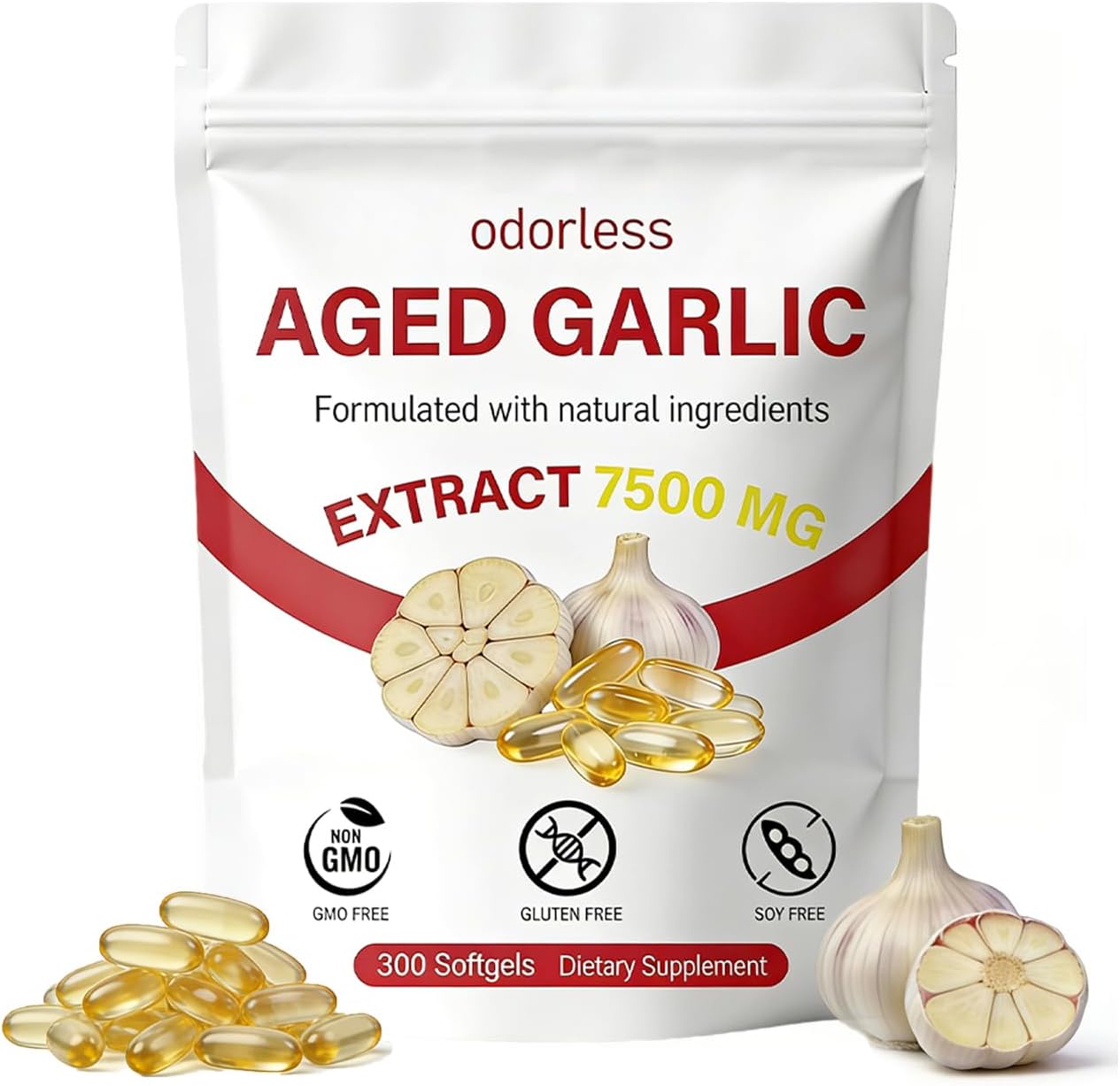 Aged Garlic Extract, 2-Year Slow-Matured, 300 Count Odorless Organic Garlic Supplement, Immune & Antioxidant Support, Non-GMO Vegetarian Softgels for Daily Vitality & Year-Round Care