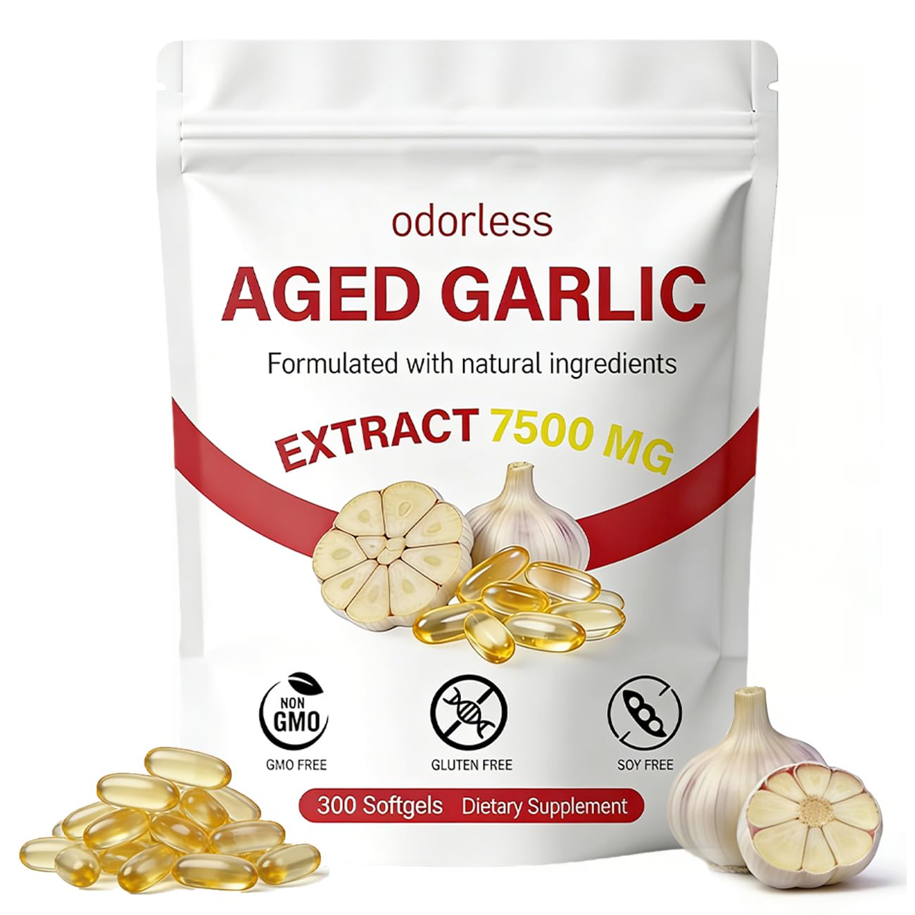 Aged Garlic Extract, 2-Year Slow-Matured, 300 Count Odorless Organic Garlic Supplement, Immune & Antioxidant Support, Non-GMO Vegetarian Softgels for Daily Vitality & Year-Round Care