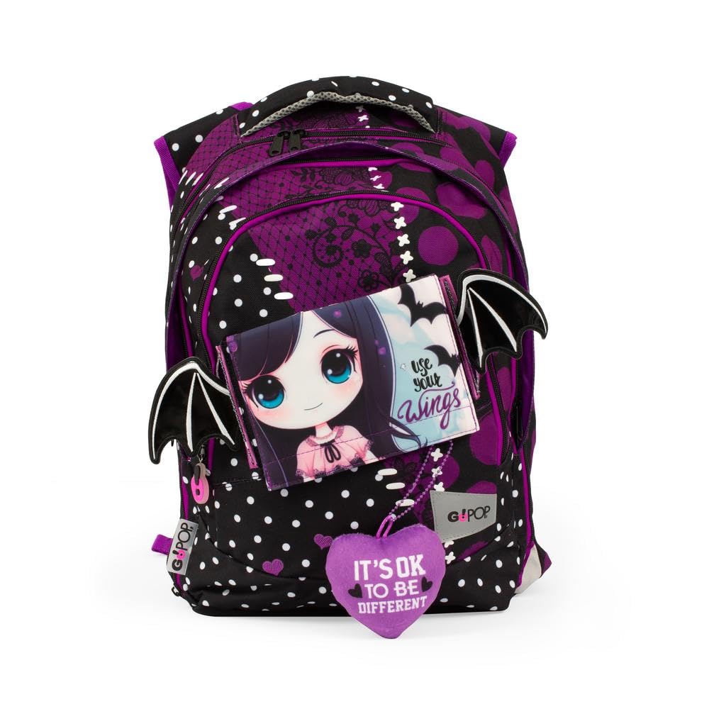 GO POP Zaino Love Dark Estensibile Round Per Bambine, 3 Scomparti E Tasche Interne, Schienale E Spallacci Imbottiti, Con Fascia Personalizzata E Pop Up, Per Scuole Elementari e Medie