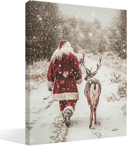 SJDFCSA Decoración de pared de Navidad de invierno, decoración de pared vintage de Papá Noel, decoración rústica retro nevada de Papá Noel, renos,