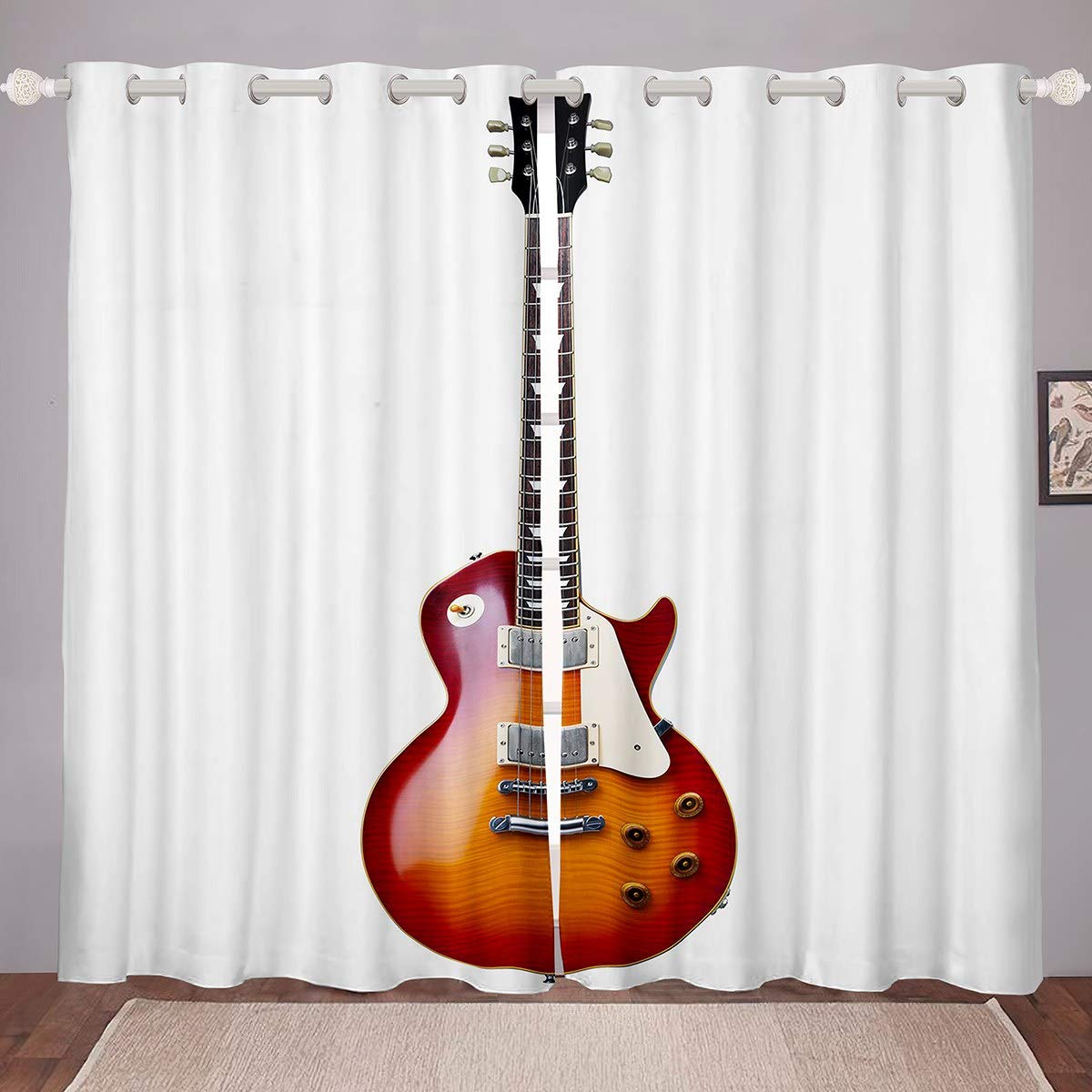 Loussiesd Electric Guitar Curtains Rock Music Themed Curtains for Bedroom Living Room for Kids Boys Girls 3D Guitar Printed Windows Drapes Musical Instruments Room Decoration,W46*L54
