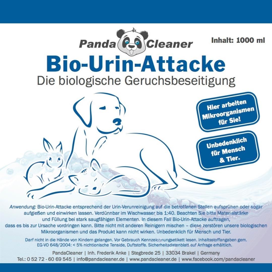 PandaCleaner® Bio-Urin Attack Odour Remover/Smell Neutralizer - Concentrado de 2000ml - Eliminación biológica de olores animales