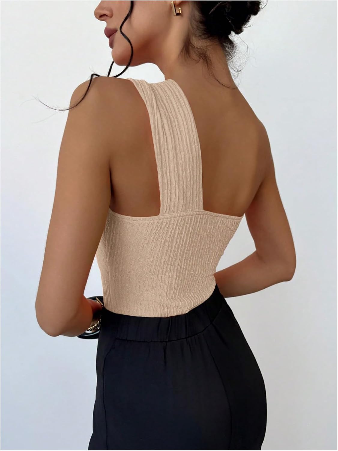 GORGLITTER Women's Twist Front One Shoulder Bodysuit Sleeveless Backless Asymmetrical Neck Tank Top Jumpsuits - Image 2