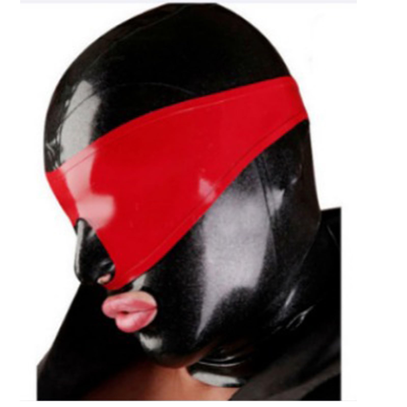 DSPENGS Black Latex Hood Mask BDSM Full Cover Latex Hood for Adult Couple Game Handmade Exposed Mouth(Size:M-65CM)